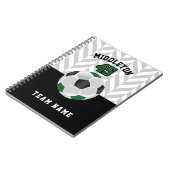 黒、白、濃い緑のサッカーボールをパーソナライズ ノートブック (左側)