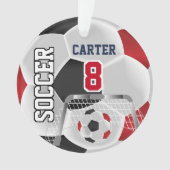 黒、白、濃い赤のサッカーのパーソナライズ⚽ オーナメント (正面)