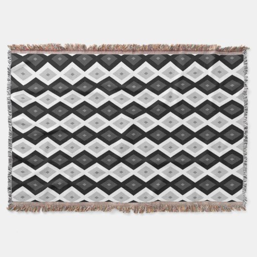 黒、白、灰色のダイヤモンドパターン スローブランケット (正面)