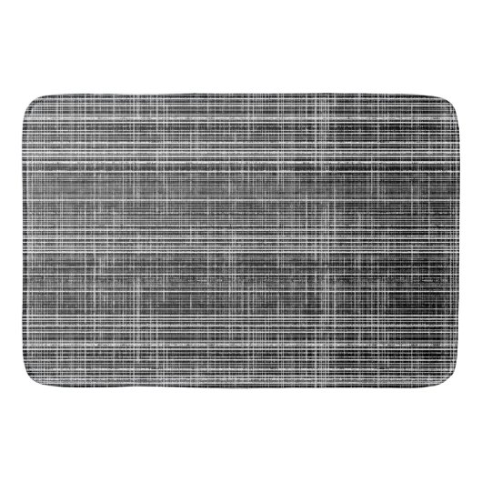 黒、白、灰色のチェックパターン バスマット (正面)