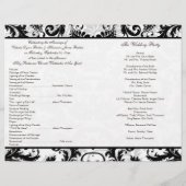 黒、白、灰色のフローラダマスク結婚式プログラム (裏面)