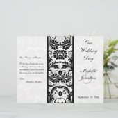 黒、白、灰色のフローラダマスク結婚式プログラム (スタンド正面)