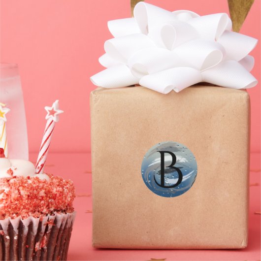 黒、白、灰色のブラシストロークBモノグラム ラウンドシール (パーティー)