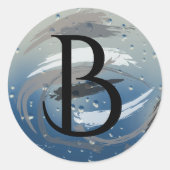 黒、白、灰色のブラシストロークBモノグラム ラウンドシール (正面)