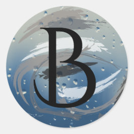 黒、白、灰色のブラシストロークBモノグラム ラウンドシール