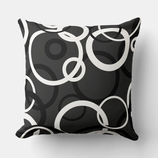 黒、白、灰色の円 クッション (正面)