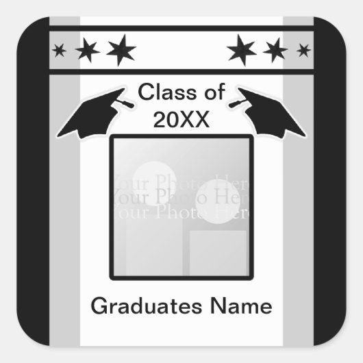 黒、白、灰色の卒業式（フォトフレーム） スクエアシール (正面)