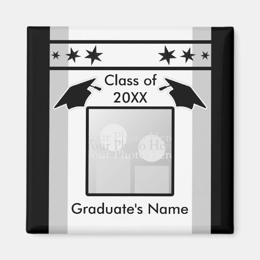 黒、白、灰色の卒業式（フォトフレーム） マグネット (正面)