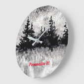 黒、白、灰色の松の線 ラージ壁時計 (傾斜)