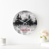 黒、白、灰色の松の線 ラージ壁時計 (ホーム)