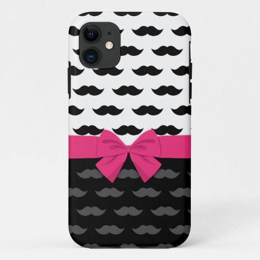 黒 白 灰色 髭 口ひげ ホットピンク リボン Case-Mate iPhoneケース (裏面)