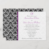 黒、白、紫のダマスクウェディング招待状 招待状 (正面/裏面)