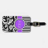 黒、白、紫のダマスクストライプのラゲッジタグ ラゲッジタグ (正面横)