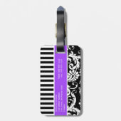黒、白、紫のダマスクストライプのラゲッジタグ ラゲッジタグ (裏面縦)