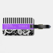 黒、白、紫のダマスクストライプのラゲッジタグ ラゲッジタグ (裏面横)