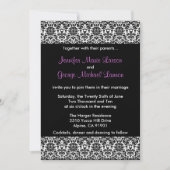 黒/白/紫のダマスク結婚式招待状 招待状 (正面)