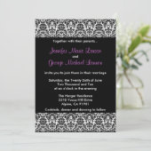 黒/白/紫のダマスク結婚式招待状 招待状 (スタンド正面)