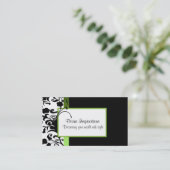 黒、白、緑のダマスクの名刺 名刺 (スタンド正面)