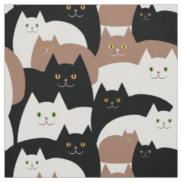 黒、白、茶色の可愛い猫柄 ファブリック