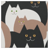 黒、白、茶色の可愛い猫柄 ファブリック (クローズアップ)