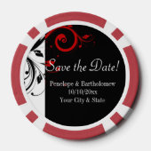 黒、白、赤い渦巻き結婚式日付を保存 ポーカーチップ (裏面)