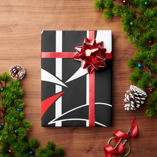 黒、白、赤のアーモダント ラッピングペーパー (クリスマスギフト)