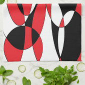 黒、白、赤のエリプティカル キッチンタオル (折り畳み)