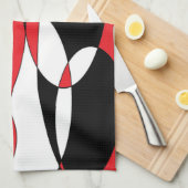 黒、白、赤のエリプティカル キッチンタオル (四つ折り)