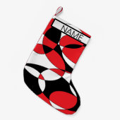 黒、白、赤のエリプティカル スモールクリスマスストッキング (正面 (吊り時))