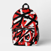 黒・白・赤のグラフィティ プリントバックパック (正面)