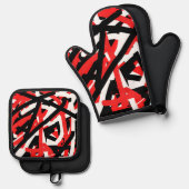 黒・白・赤のグラフィティ 鍋つかみ&鍋敷きセット (正面/裏面)