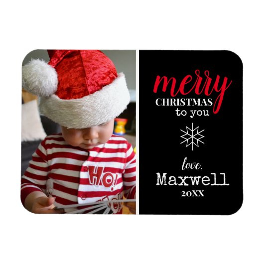 黒、白、赤のコラージュのスノーフレーク写真の休日 マグネット (横)