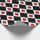 黒、白、赤のダイヤモンドパターンのギフトラップ ラッピングペーパー (角)