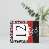 黒、白、赤のダマスクのテーブル番号ポストカード ポストカード (スタンド正面)