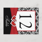 黒、白、赤のダマスクのテーブル番号ポストカード ポストカード (裏面)