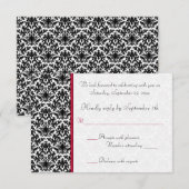 黒、白、赤のダマスク柄　RSVPカード 出欠カード (正面/裏面)