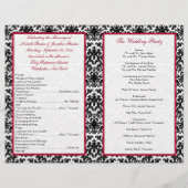 黒・白・赤のダマスク結婚式プログラム (裏面)