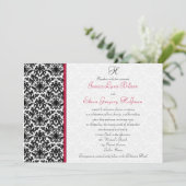 黒、白、赤のダマスク結婚式招待状 招待状 (スタンド正面)