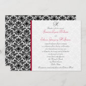 黒、白、赤のダマスク結婚式招待状 招待状 (正面/裏面)