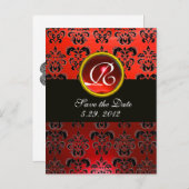 黒 白 赤のダマスク 赤 ルビー モノグラム 案内ポストカード (正面/裏面)