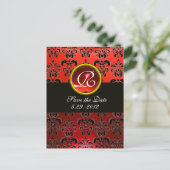 黒 白 赤のダマスク 赤 ルビー モノグラム 案内ポストカード (スタンド正面)