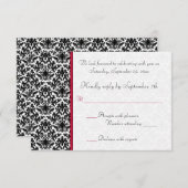 黒、白、赤のダマスク RSVP カード (正面/裏面)