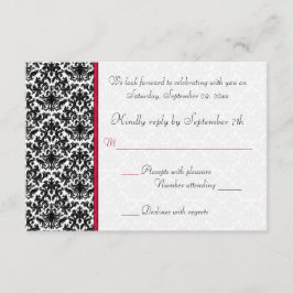 黒、白、赤のダマスク RSVP カード