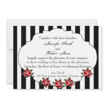 黒、白、赤のバラのウェディング・招待状