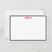 黒、白、赤のフラットノパーソナライズされたートカード 招待状 (正面)