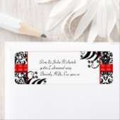 黒、白、赤のフローラダマスク ラベル (インサイチュ)