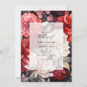 黒、白、赤のフローラ秋結婚 招待状 (正面)