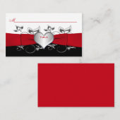 黒、白、赤のフローラ、ハートプレイスカード プレイスカード (正面/裏面)