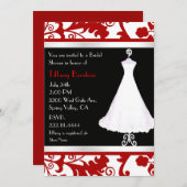 黒、白、赤のブライダルシャワー 招待状 (正面/裏面)