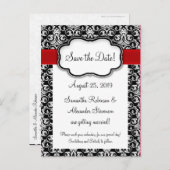 黒/白/赤のリボンマスク日付を保存 案内ポストカード (正面/裏面)